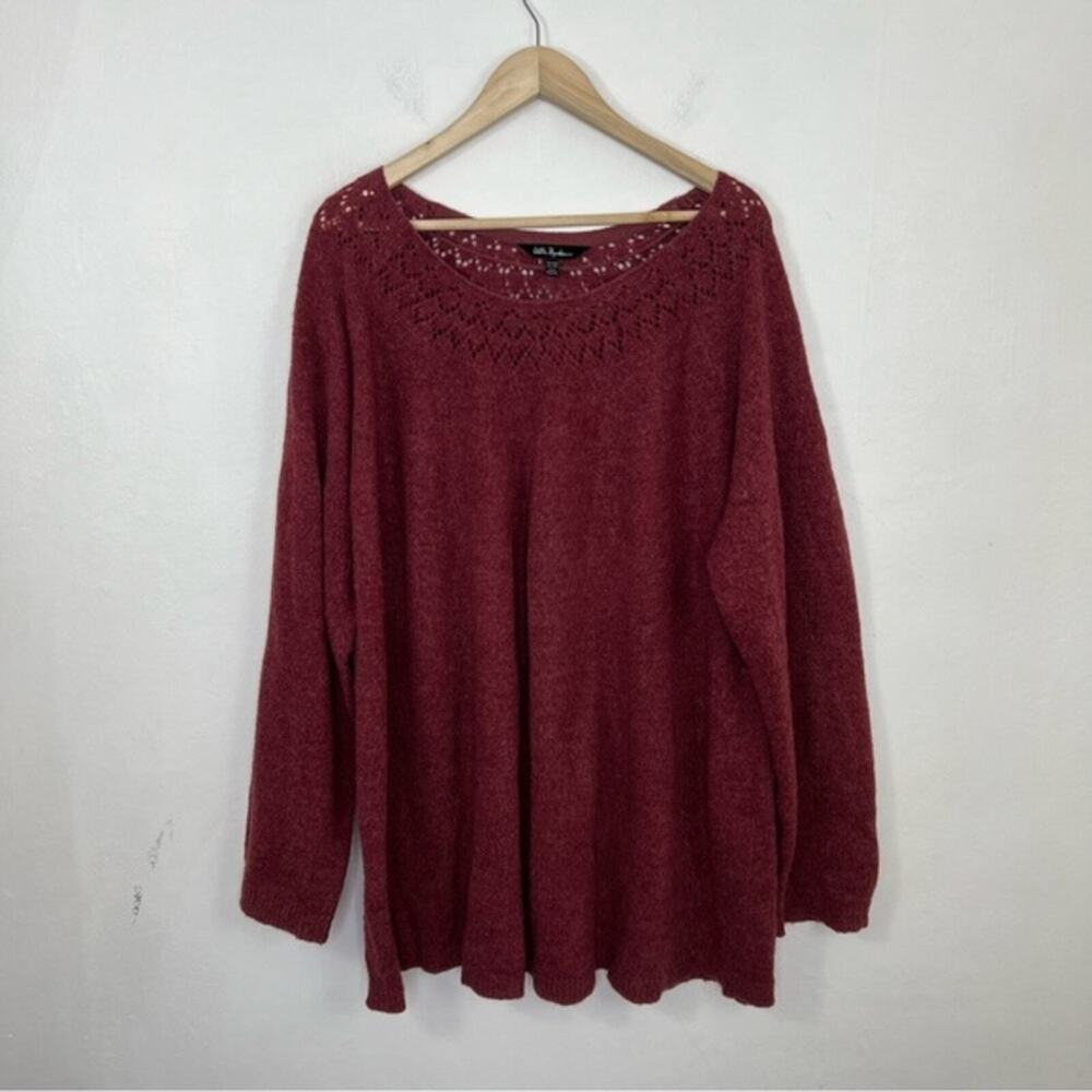 Ulla Popken Red Pink Open Work Neck Sweater Size 28/30 4X